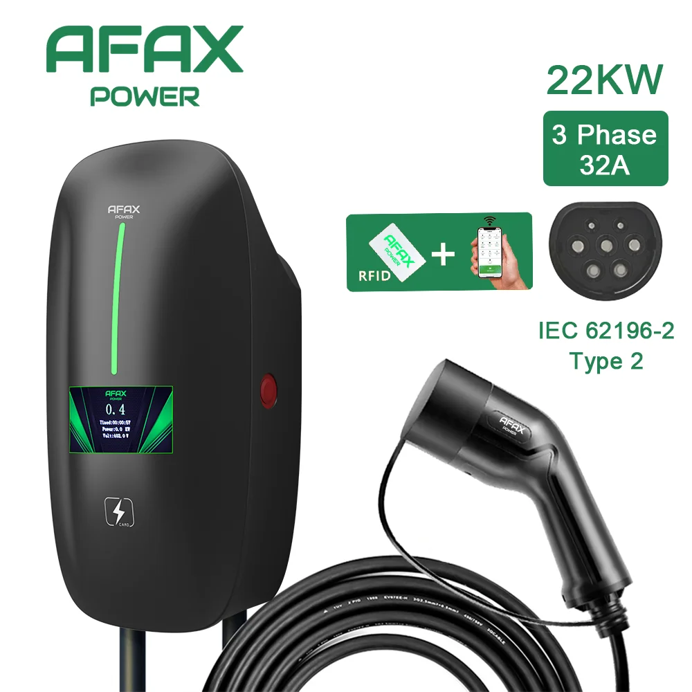 Afax Power Ev Charger 32A 7.6Kw Type2 Cable Caricabatteria Da Auto Evse Wallbox 11Kw 22Kw Presa Trifase Controllo App Per Auto Elettrica