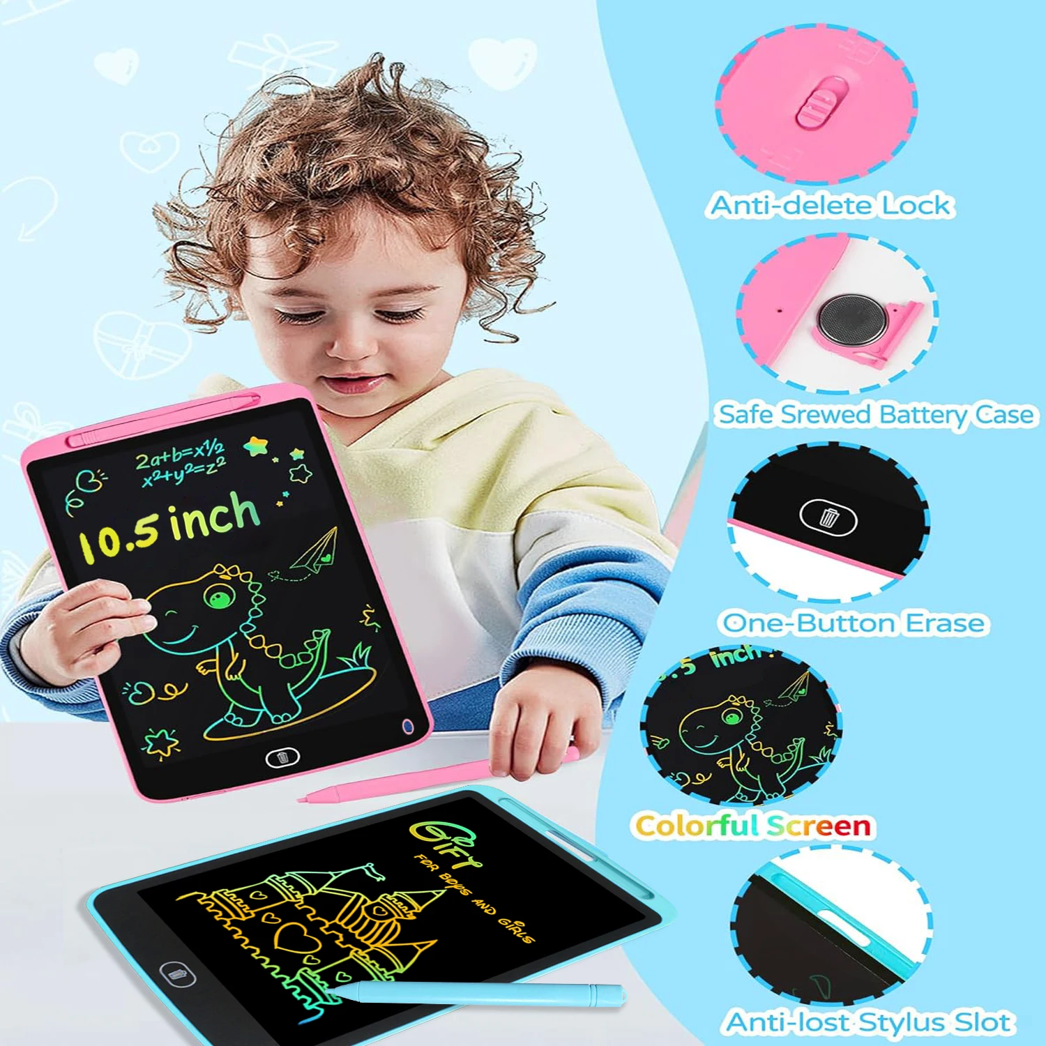 تابلت كتابة LCD مقاس 10.5 بوصة، وسادات رسم للأطفال...