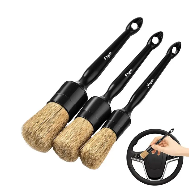 

Car Detailing Brush Set Easy To Use Boar Hair Auto Detailing Brush Kit Car Exterior Interior Detail Cleaning Brush