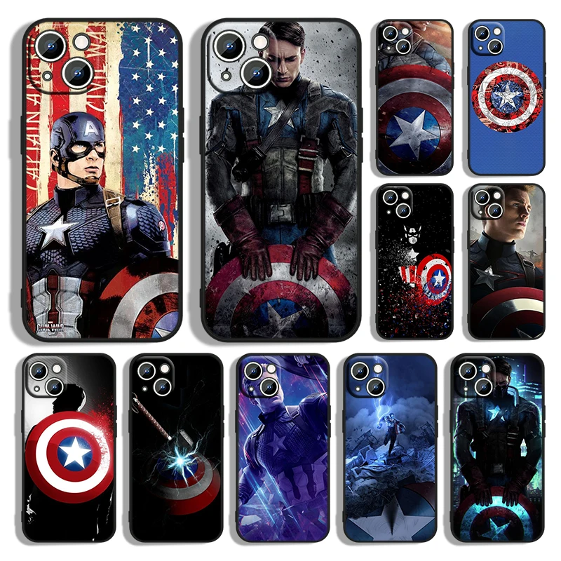 

Captain America Avengers Phone Case For Apple iPhone 14 13 12 11 Pro Max mini XS XR X 8 7 6S 6 Plus Black Soft Funda Back Cover