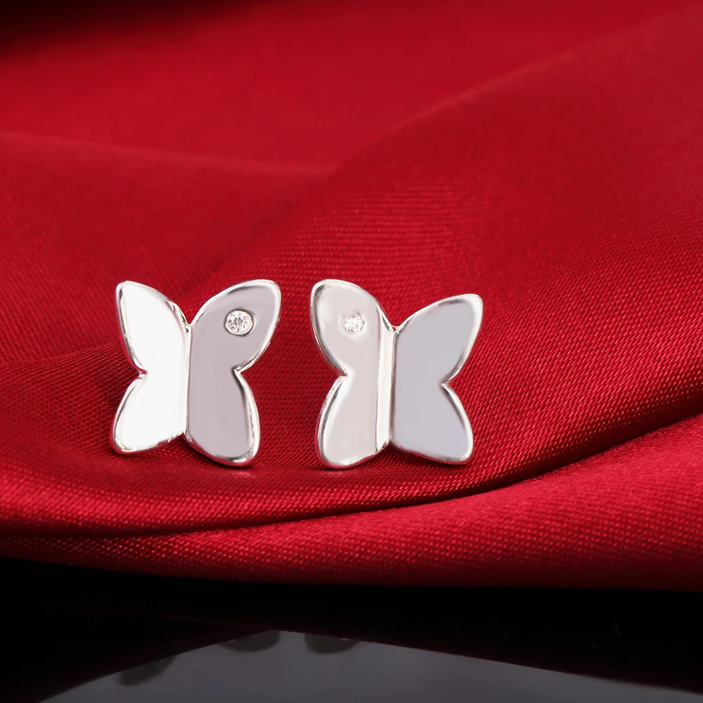 

925 Sterling Silver Earrings fashion Jewelry elegant Woman charm crystal butterfly Ear studs Trendsetter Christmas Gifts