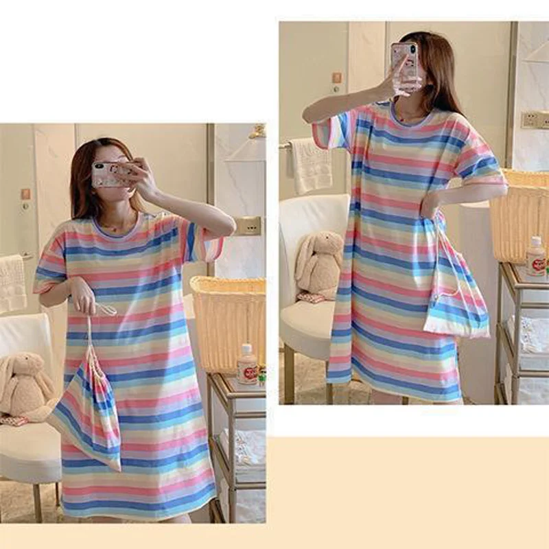 Women's Summer Short-Sleeved Nightgown Large Size Leisure Wind Cute Sweet Pajamas Korean Version Of The Cartoon Homewear