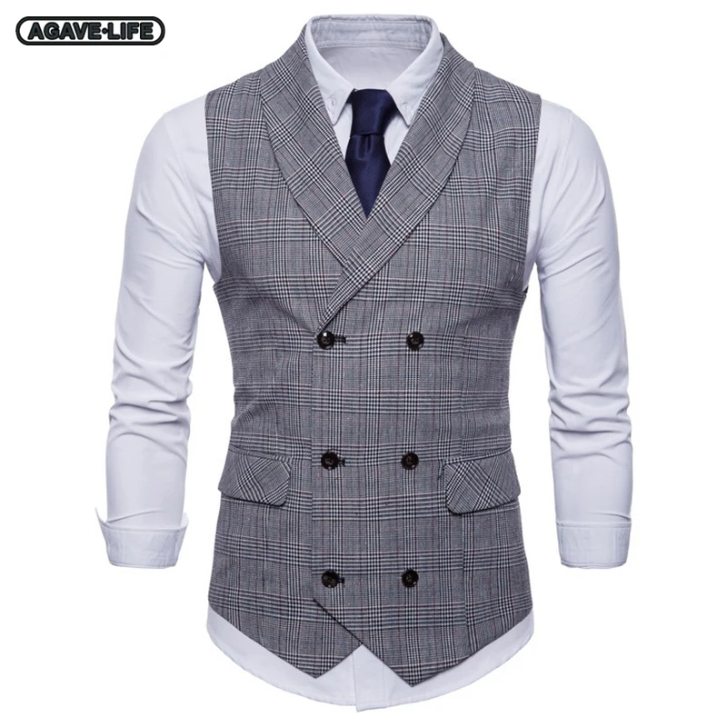 

Men's Casual High Quality Plaid Suit Vest Bussiness Men Cotton Comfortable Slim Blazers Waistcoat Spring Autumn Men Blazers Vest