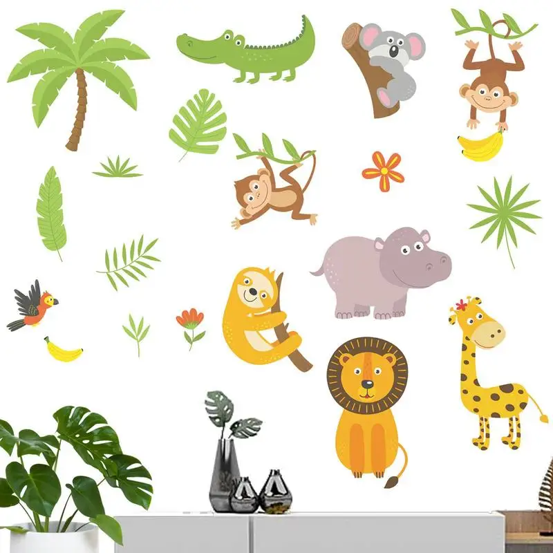 Jungle Nursery Wall Stickers Animal Wallpaper Decals Glow-in-the-Dark Removable Self-Adhesive Waterproof Stickers Cartoon Decal