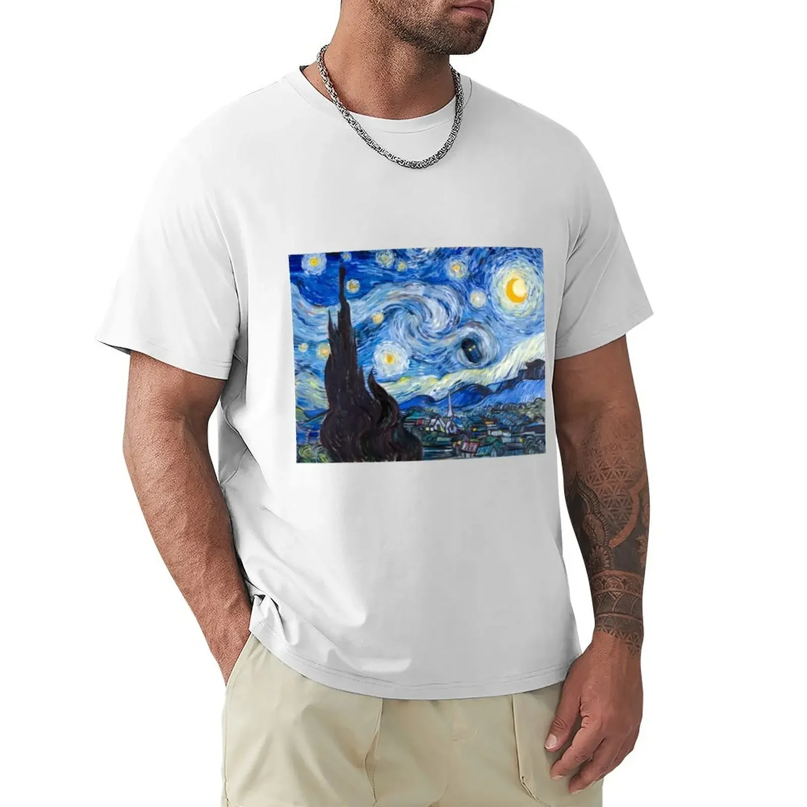 Notte Stellata Con T-Shirt Tardis Camicetta Doganale Magliette Da Uomo