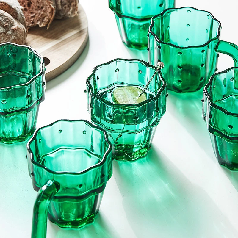 Nordic Cactus Glass Cup Household Water Glass Mug 4/6 Pcs Set Stackable Green Tumbler Glassware With Box Package Gift Cups