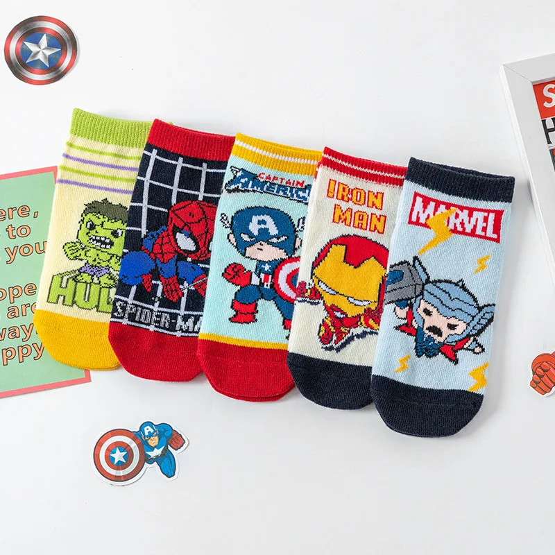 Kids Socks Anime Figure 5 Pairs Children Socks iron Spider Prints Kids Boy Short Socks Cartoon Baby Spring Summer Boat Sock Birthday Gift