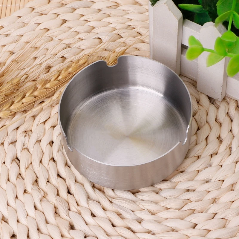 Round Stainless Steel Ashtray Tabletop Cigarette Tray Portable