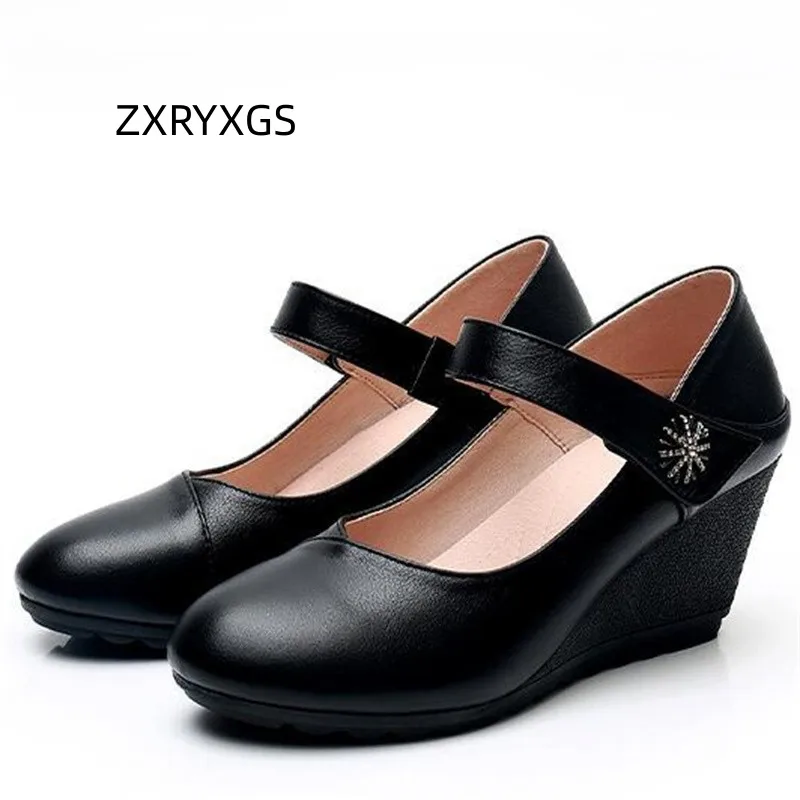 

ZXRYXGS Hot Selling 2024 New Premium Cowhide Women Leather Shoes High Heels Comfort Non-slip Wedges Shoes Elegant Stylish Shoes