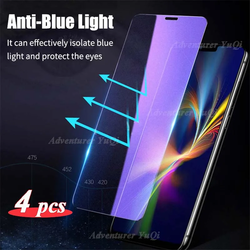 

4pcs Anti Blue Ray Light Tempered glass For iPhone 15 14 13 12 11 Pro Max 12Mini SE2020 XR XS X 7 8 6 6S Plus Screen Protector