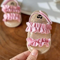 Baby Girls Sandals Ruffle Bowknot Premium Soft Sole Anti-Slip Open Toe Breathable Summer Outdoor First Walker Shoes Baby Sandals 6
