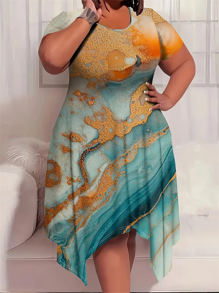 Wmstar Plus Size Dresses Women Tie Dye Short Sleeve Loose Stretch Elegant Summer Holiday Maxi Dress Wholesale Dropshipping 2025