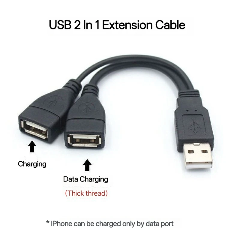 NNBILI 고품질 USB 2.0 케이블 USB 이중 분배기 어댑터 케이블 1:2 암-USB 2 수 전원 연장 케이블