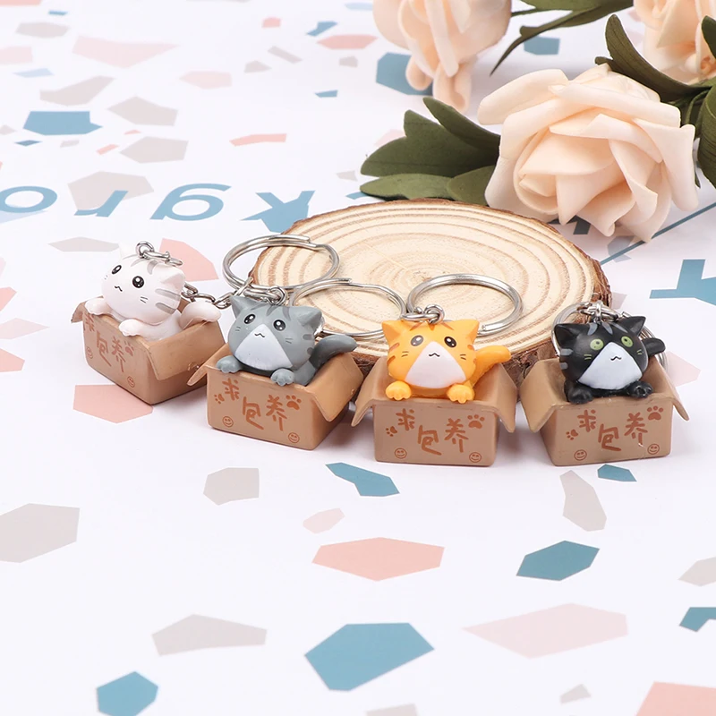 Cute Little Box Cat Portachiavi Kawaii Kitten Car Portachiavi Fashion Letter Portachiavi
