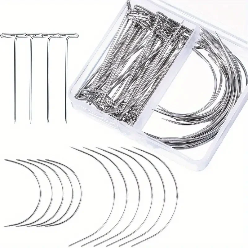T & C curved wig making pins needles set 70 pieces wig making t pins