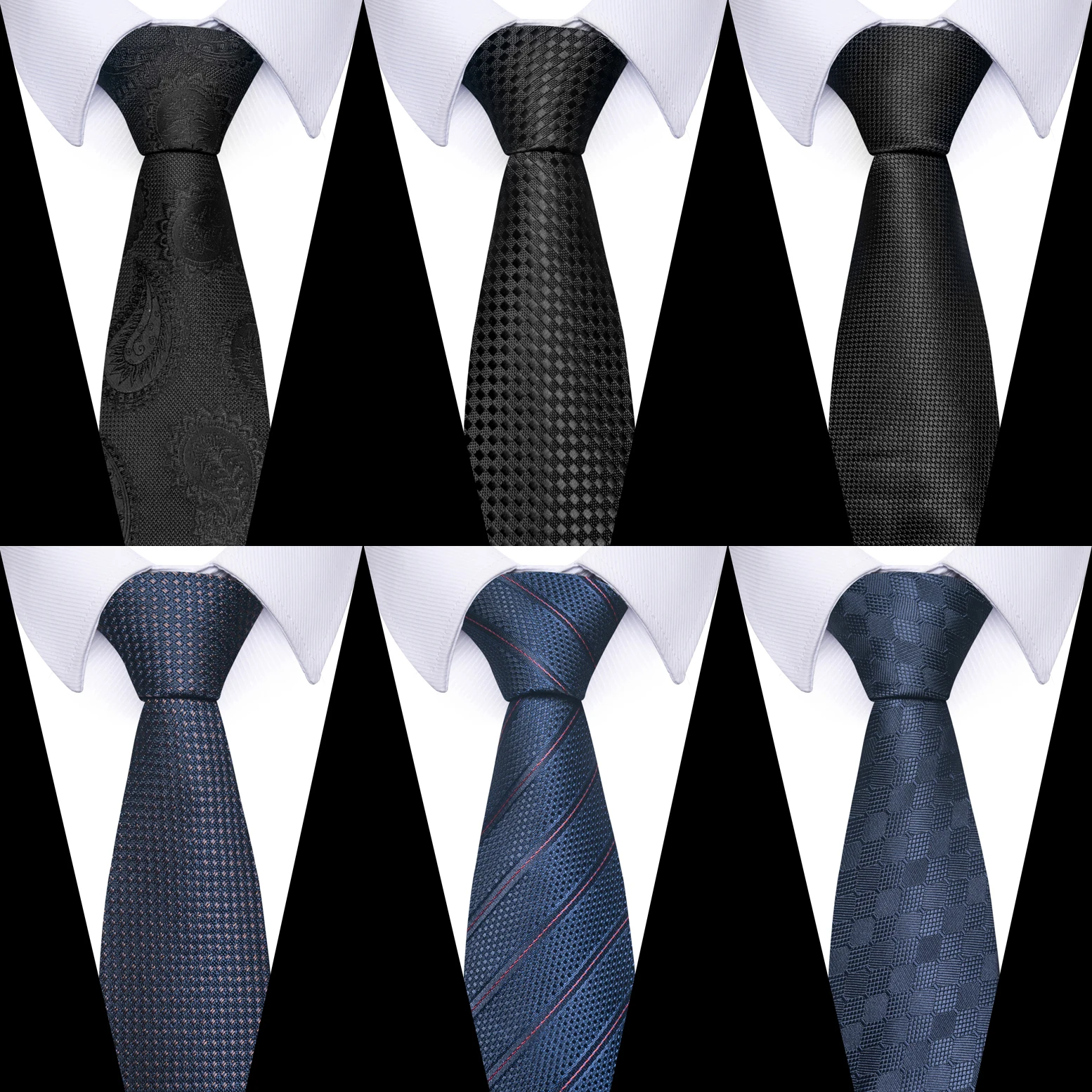 100% Silk Brand Ties Men Jacquard Silk 8 cm Necktie Suit Accessories Solid Black Fit Business Workplace