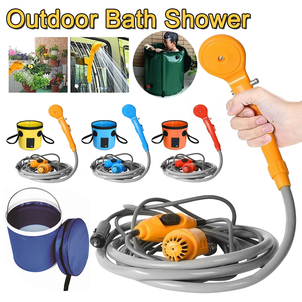 

Camping Shower with 20L Water Bucket 12V Pump Hiking Travel Outdoor Electric Bath Show Plant Watering Car Washer Pet Cleaning