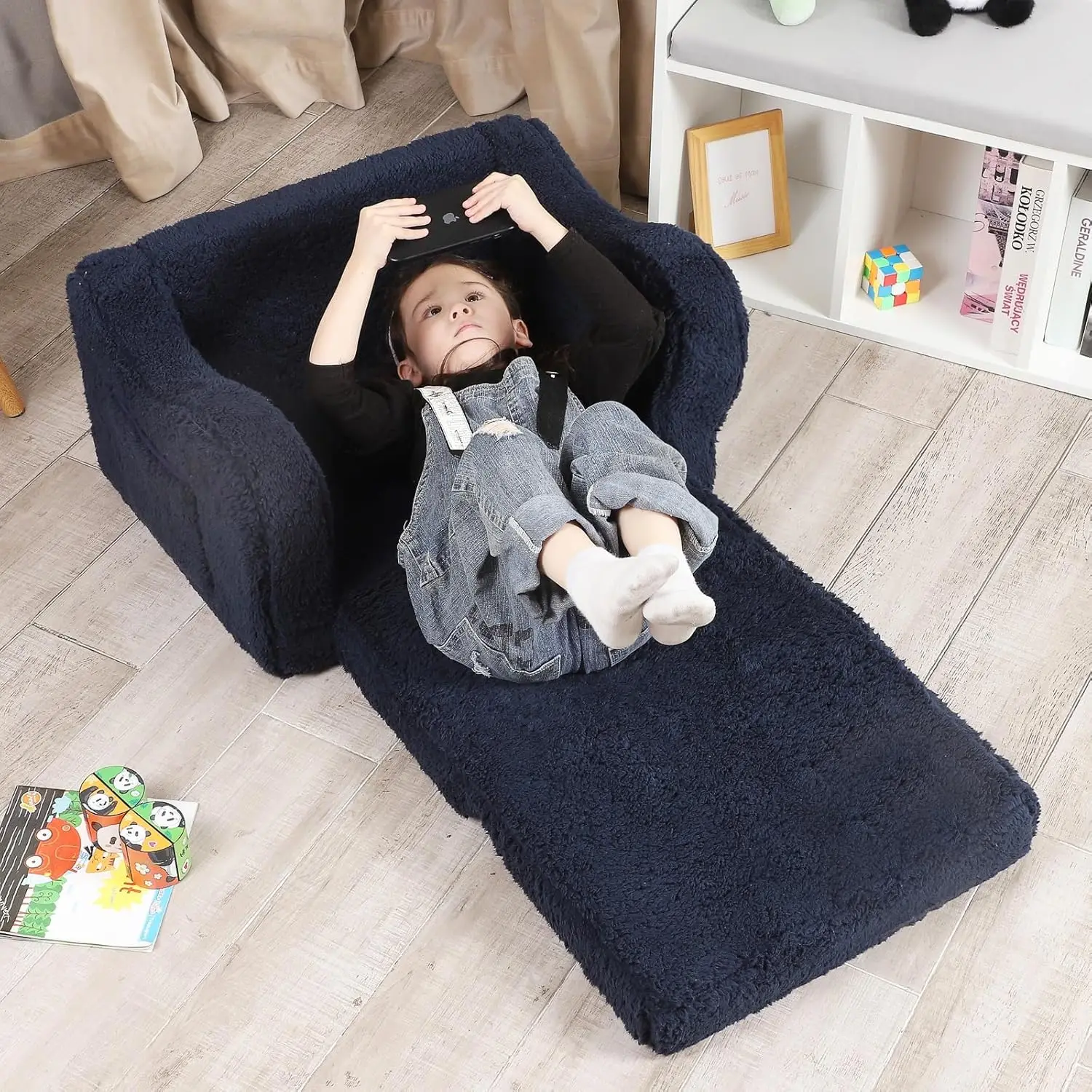 Kids Chairs for Toddler,  Soft Sherpa Couch Fold Out, Convertible Sofa to Lounger 4