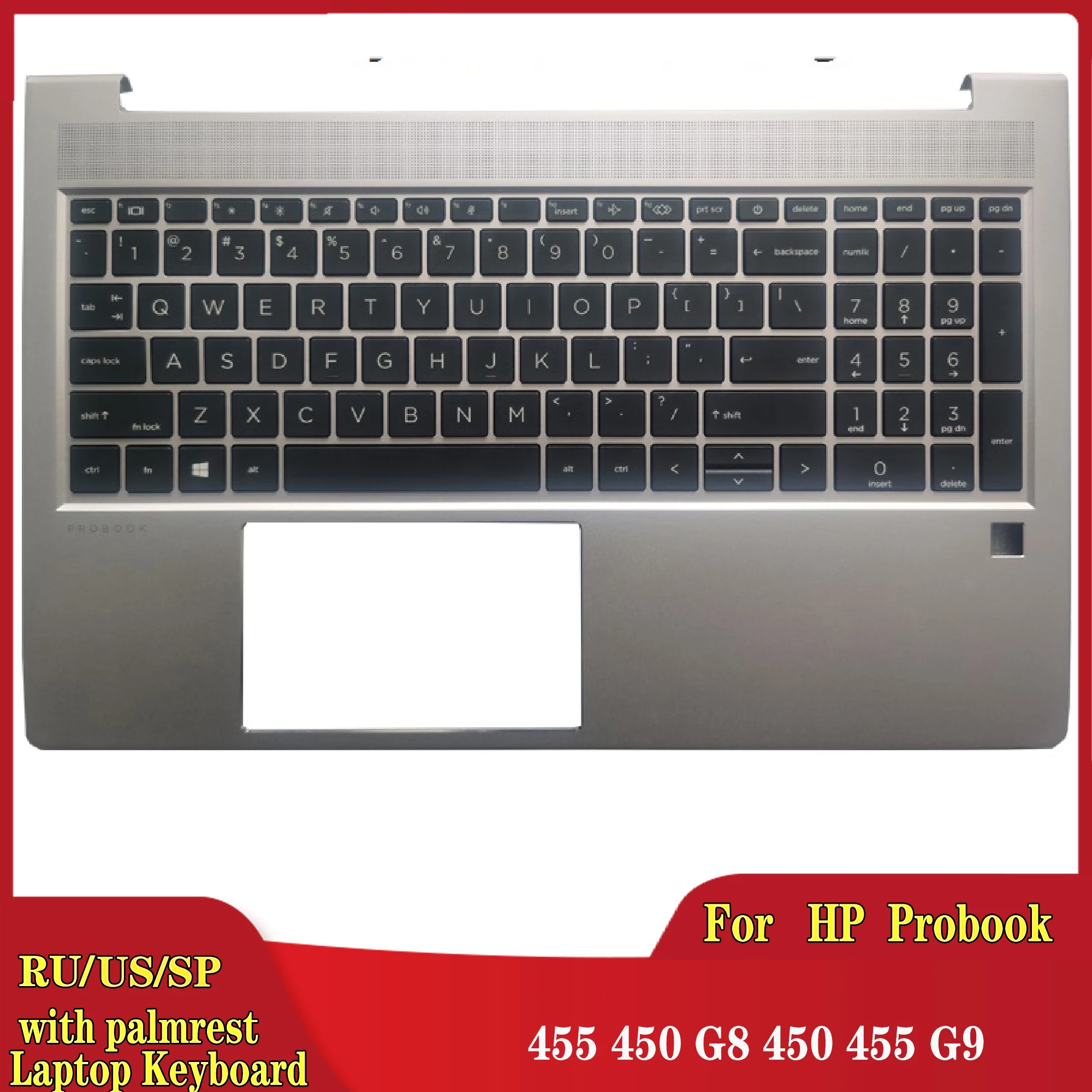 

Новая русская/английская клавиатура для ноутбука HP Probook 455 450 G8 450 455 G9, подставка для рук, верхняя крышка с отверстием для отпечатка пальца
