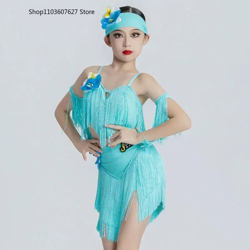 

Fringe Latin Dance Dress Girls Latin Dance Clothes Children Competition Salsa Costume Child Cha Cha Rumba Ballroom Tango Dresses