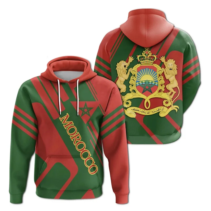 

Moroccan Flag 3D Print Hoodie Men Kids Morocco National Emblem Graphic Pullover Sweatshirts Harajuku Sports Streetwear Tops Coat
