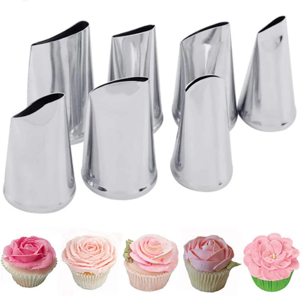 

7Pcs Rose Petal Icing Piping Nozzles Stainless Steel Cream Tips Cake Decorating Tools Cupcake Pastry Tools Baking Accessories