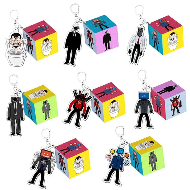 New Skibidi Toilet Kids Terzo Ordine Cubo Di Rubik Portachiavi Tv Man Cameraman Ciondolo Abs Portachiavi Catene Borse Regali Di Compleanno