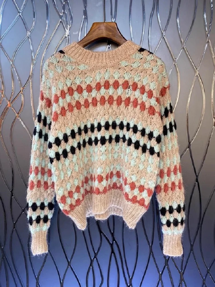

High Quality New Sweaters 2023 Autumn Winter Mohair Knitting Long Sleeve Casual Loose Tops Jumper Ladies Soft Knitted Pullovers