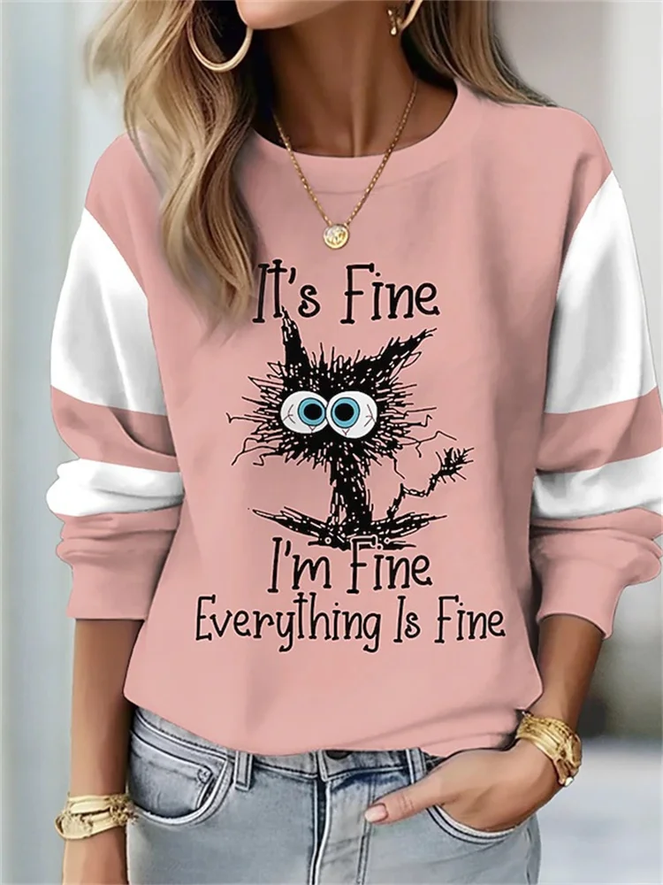 Women's Sweatshirt Pullover Polyester Floral Cat Street Casual Vintage Sports Basic Round Neck Long Sleeve Top Comfrt Soft 2025