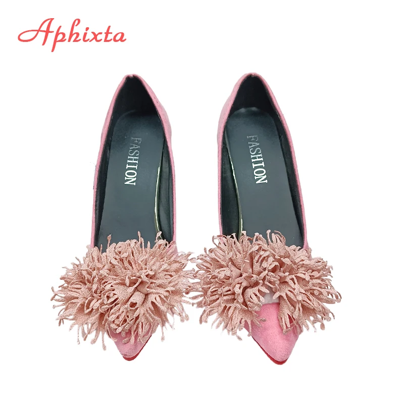 Aphixta 10cm Stiletto Heels Pumps Hot Sale Flowers Super Hight Sex Change Women Flock Casual Shoes Large Size 49 50