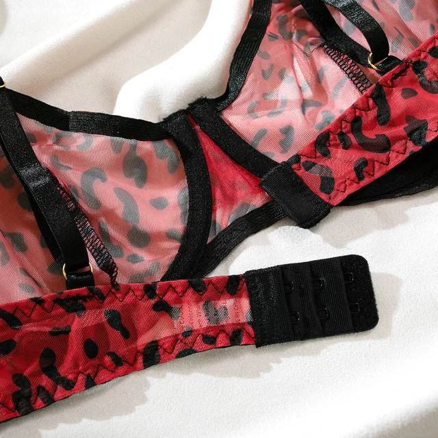 Mesh Leopard Print Lingerie Four Pieces Set 13