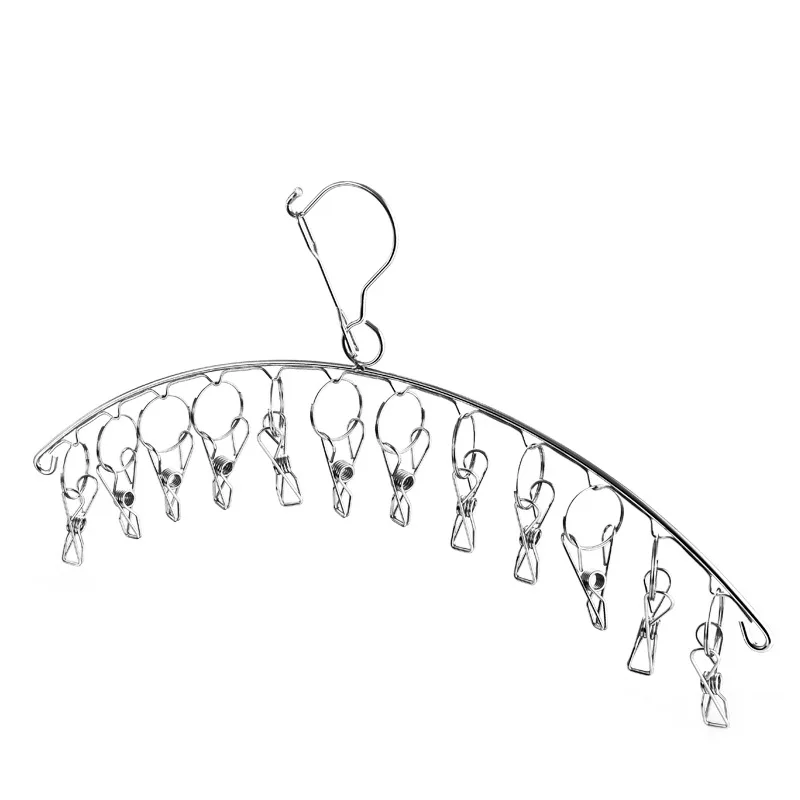 10/16Pegs Stainless Steel Clothes Drying Hanger Windproof Clothing Rack Clips Sock Laundry Airer Hanger Underwear Socks Holder 6