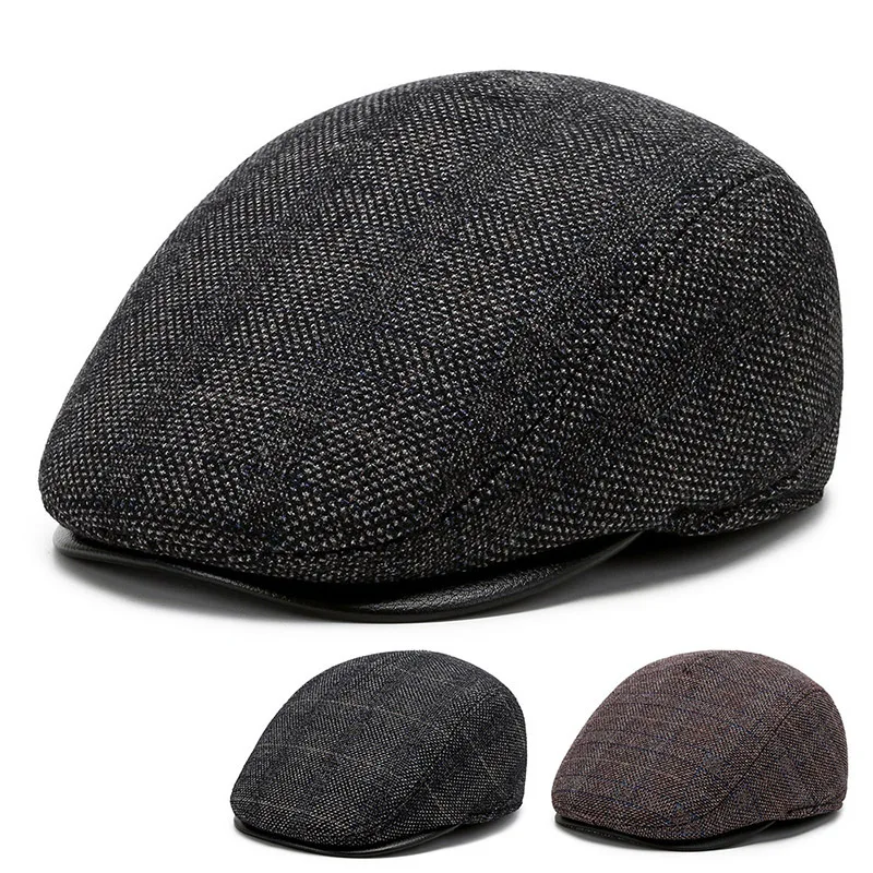 

Fall Winter Hat men's middle-aged And Elderly Duck Tongue Cap middle-aged men's Forward Caps Retro Plaid Pattern Warm Beret Cap