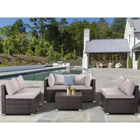 7 Pieces Patio Furniture Set, Modular Patio Set Wicker Outdoor Sectional Sofa Set PE Rattan Wicker Patio Conversation Set 1