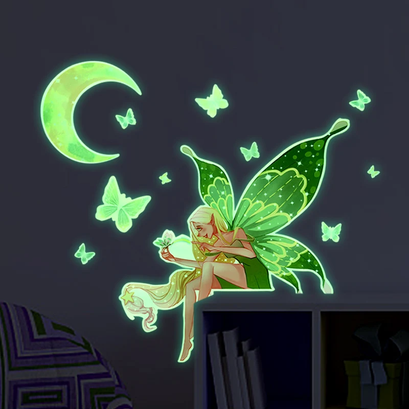 

Luminous Mermaid Wall Stickers Kids Room Switch Decoration Glow In The Dark Fairy Butterfly Decal Home Decor Wall Decal