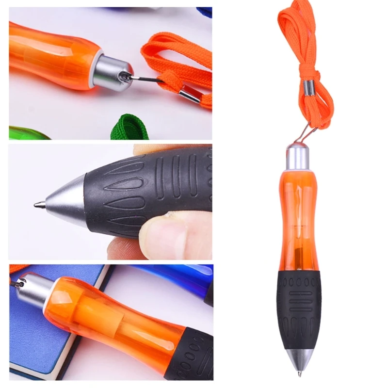 

5Pcs Squeezable Round Pens Ballpoint Pen with Ropes Red Blue Black Green Orange