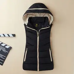 2024 Autumn and Winter Color Contrast Casual Hooded Women Clothing Fashion Slim Fit Simplicity Sleeveless Cotton Clothes