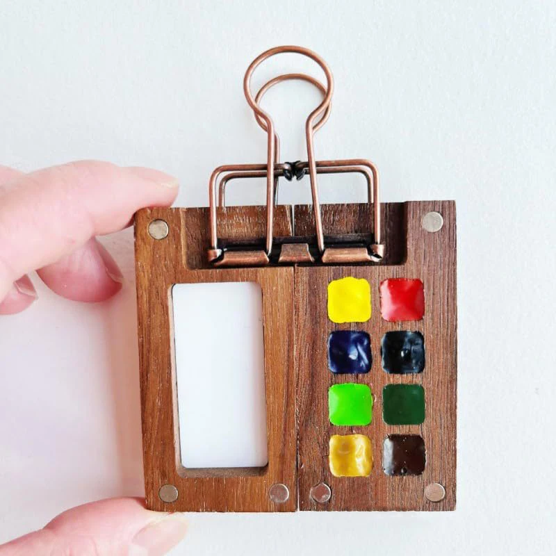 Paint Organizer Plastic Paint Palette Portable Empty Box Mini Black Walnut Paint Box Travel Wooden Handmade 8 Grid 0.5ml Watercolor Paint Palette Oil Paints Tray