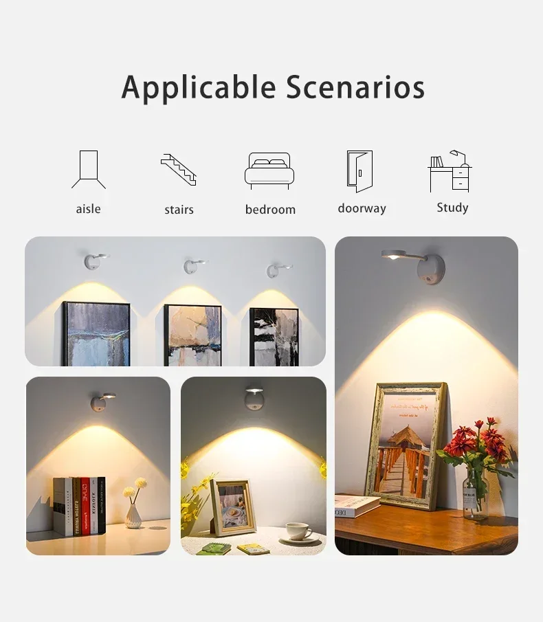 LED 스포트라이트 모션 센서 조명, 무선 충전식, 침실 벽화 거실 센서 램프, 실내 조명, 야간 조명