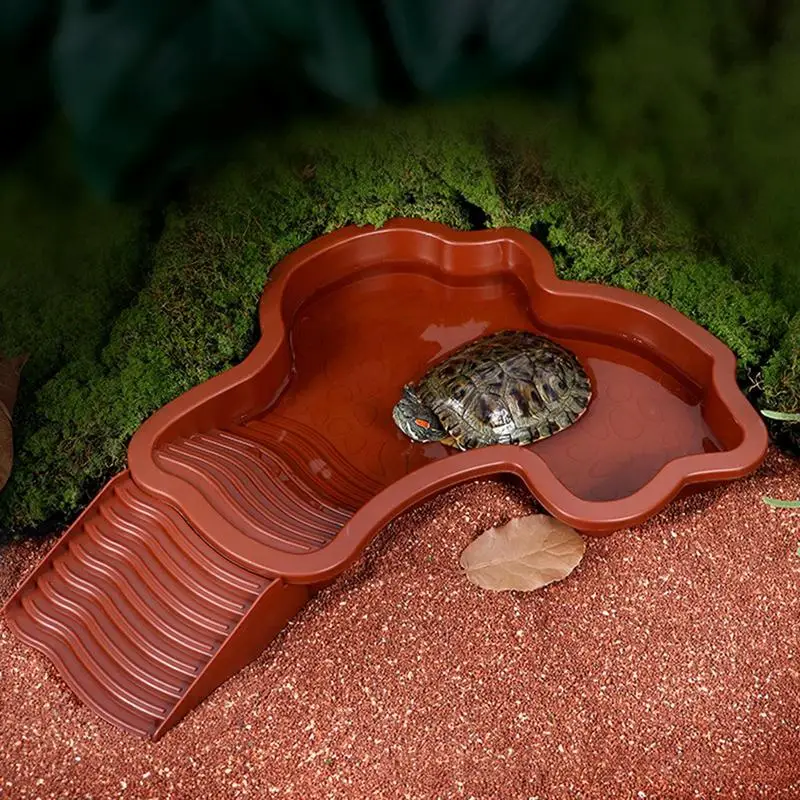 Reptile Water Pool Reptile Feeding Dish Water Pot With Ladder Turtle Pool Landscape Fish Tank Decoration For Gecko Turtle