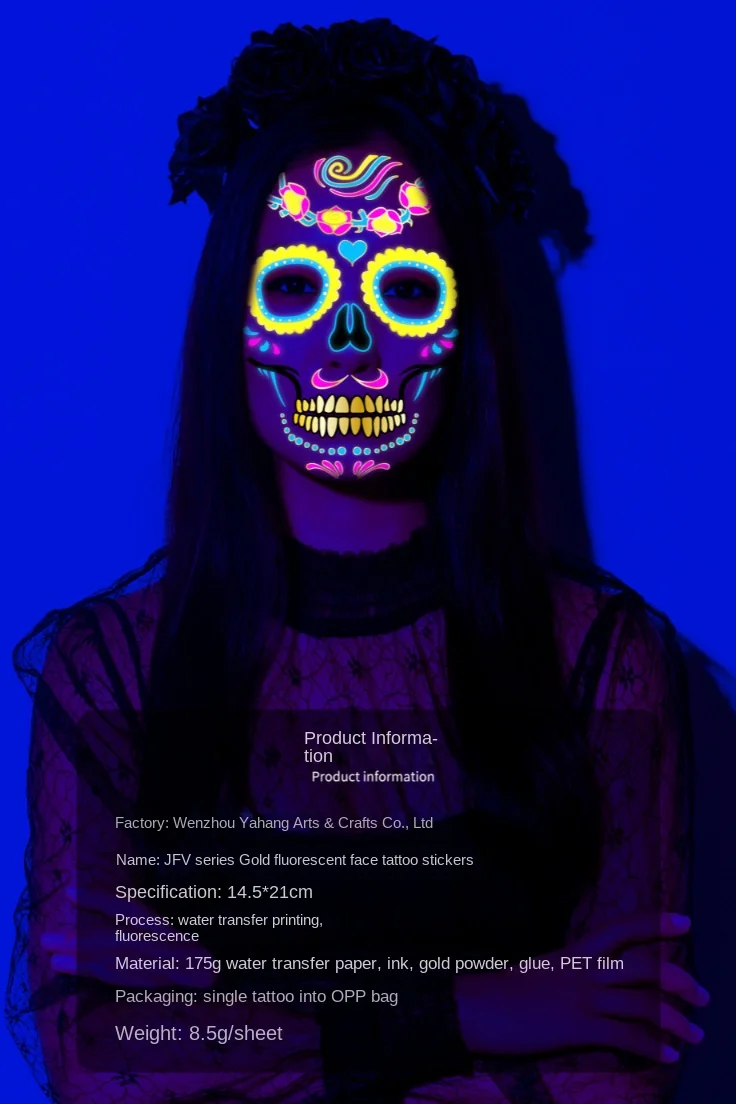 1/4/8 stücke Fluoreszierende Wasserdichte Gesicht Tattoo Temporäre Gesicht Aufkleber Für Halloween Musik Konzert Party Nachtclub Make-Up tattoos – Detail 1