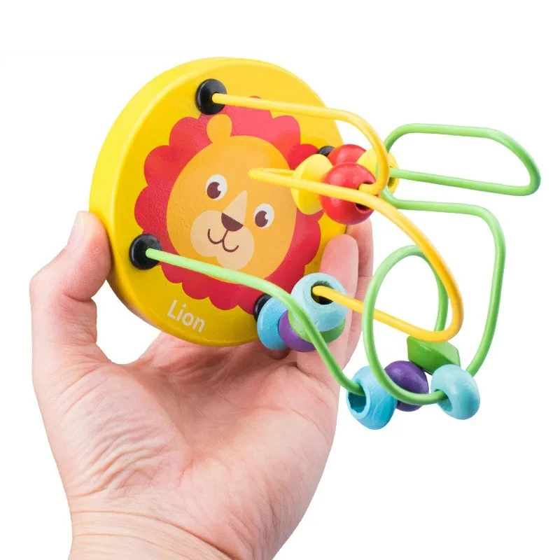 Baby Montessori Educational Math Toy Kids Circles Bead Wire Maze Roller Coaster for Children Montessori Wood Puzzles Wooden Toys