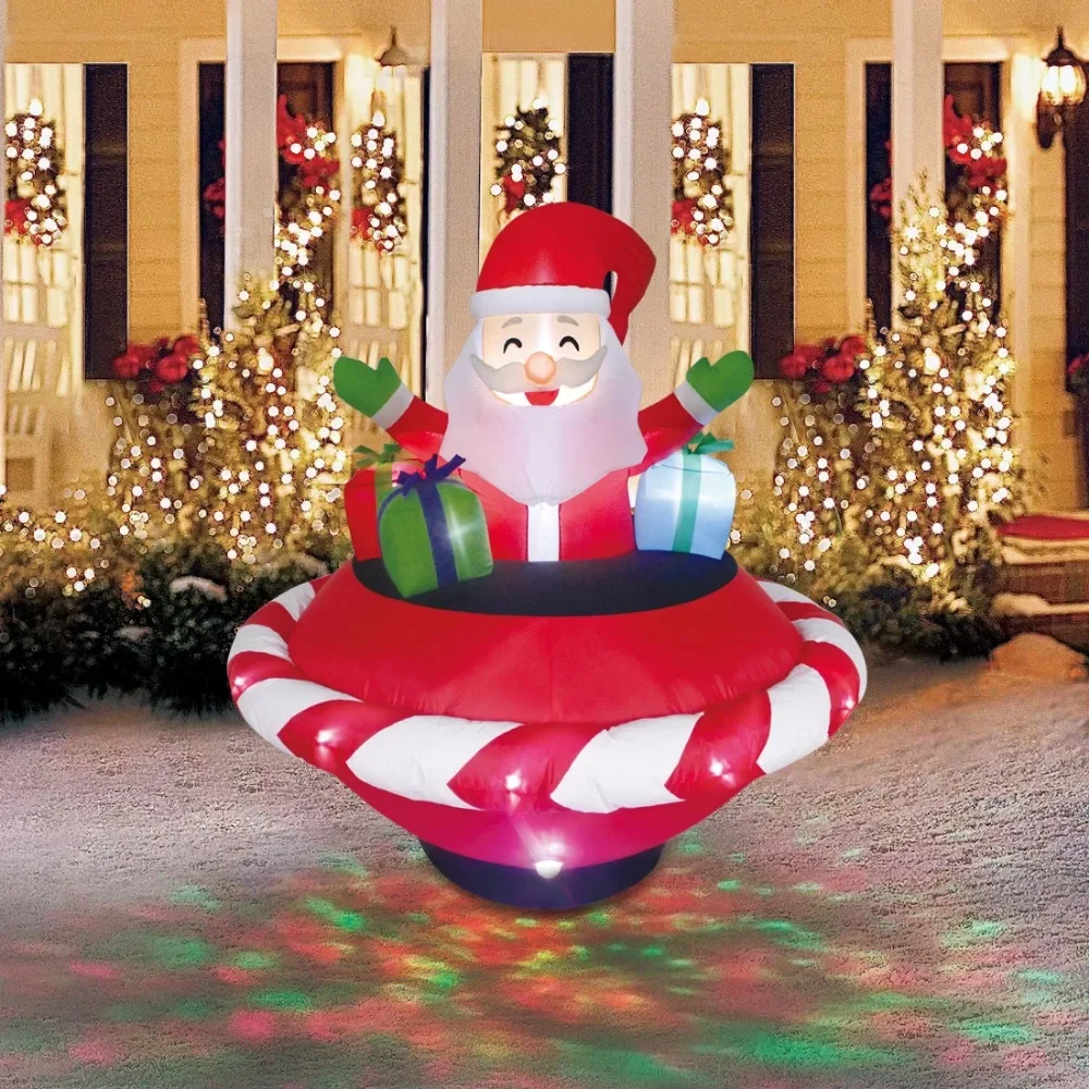 

5 Ft Merry Christmas Decoration Outdoor Santa In Flying Saucer Dual-use Yard Inflatable With Disco and Flashing Lights Materials