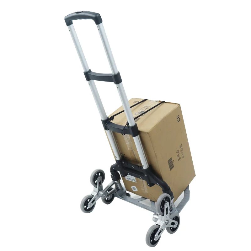 All Terrain Garden Cart Stair-Climbing Portable 6-Wheels Folding Trolley for Upstairs Cargo with Bag Hand Truck Loading 150kg