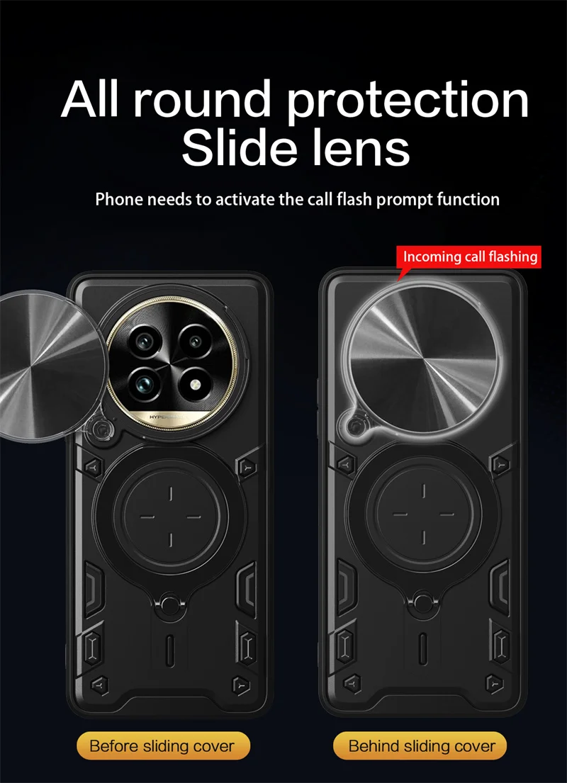 Shockproof Armor Case with Slide Lens Protection and Ring Holder