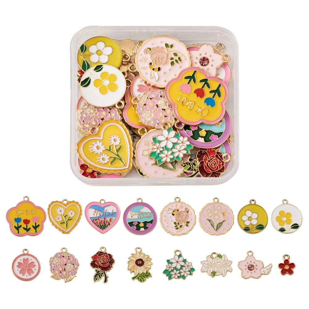

1Bag Alloy Enamel Flower Pendants Rose Hydrangea Sunflower Charm for DIY Bracelet Necklace Jewelry Making Decor Accessories