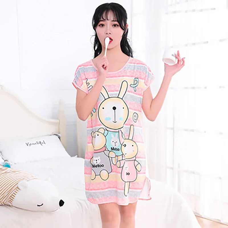 Sanderala Women Print Cartoon Sexy Sleepwear Round Neck Lingerie Cute Nightdress Strap Thin Female Underwear Nighty Home Wear
