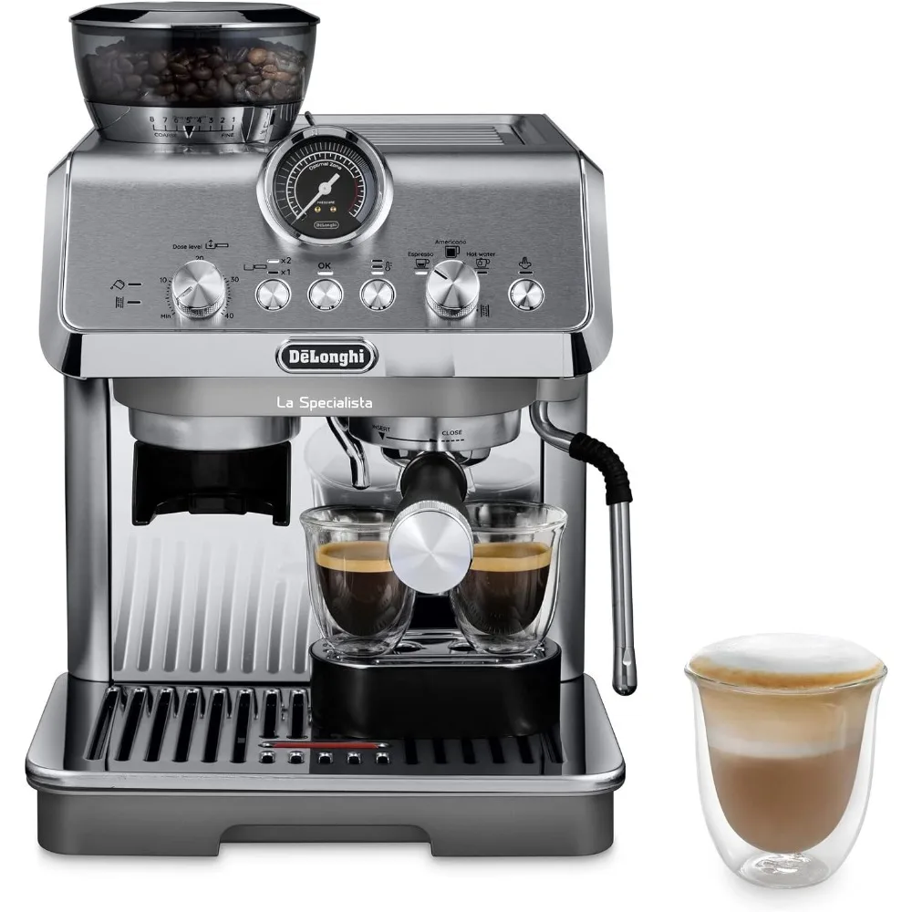 

Espresso Machine with Grinder, Bean to Cup Coffee & Cappuccino Maker with Professional Steamer, Milk Frother,1450W, Metal