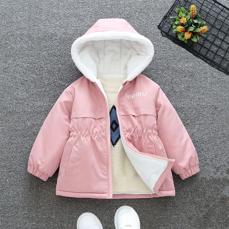 Toddler Baby Girls Boys Plush Lining Coat Kids Cotton Hooded Long Sleeve Zipper Solid Thick Warm Jacke