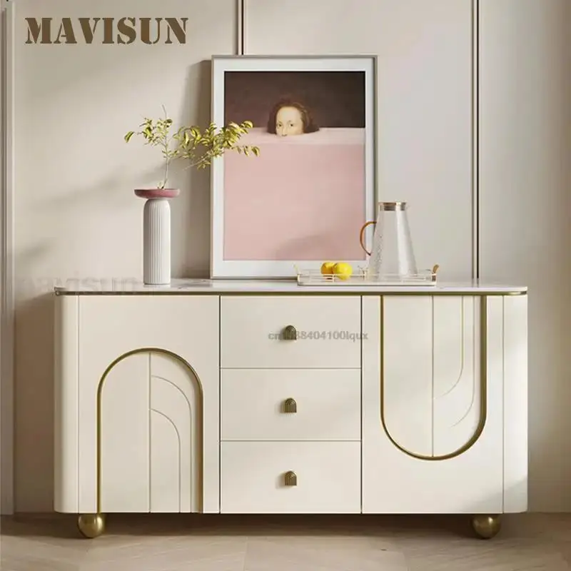 White Sideboards With Three Drawers Cream Style Round Corners Display Furniture Press Type Doors Luxury Dining Room Cabinets